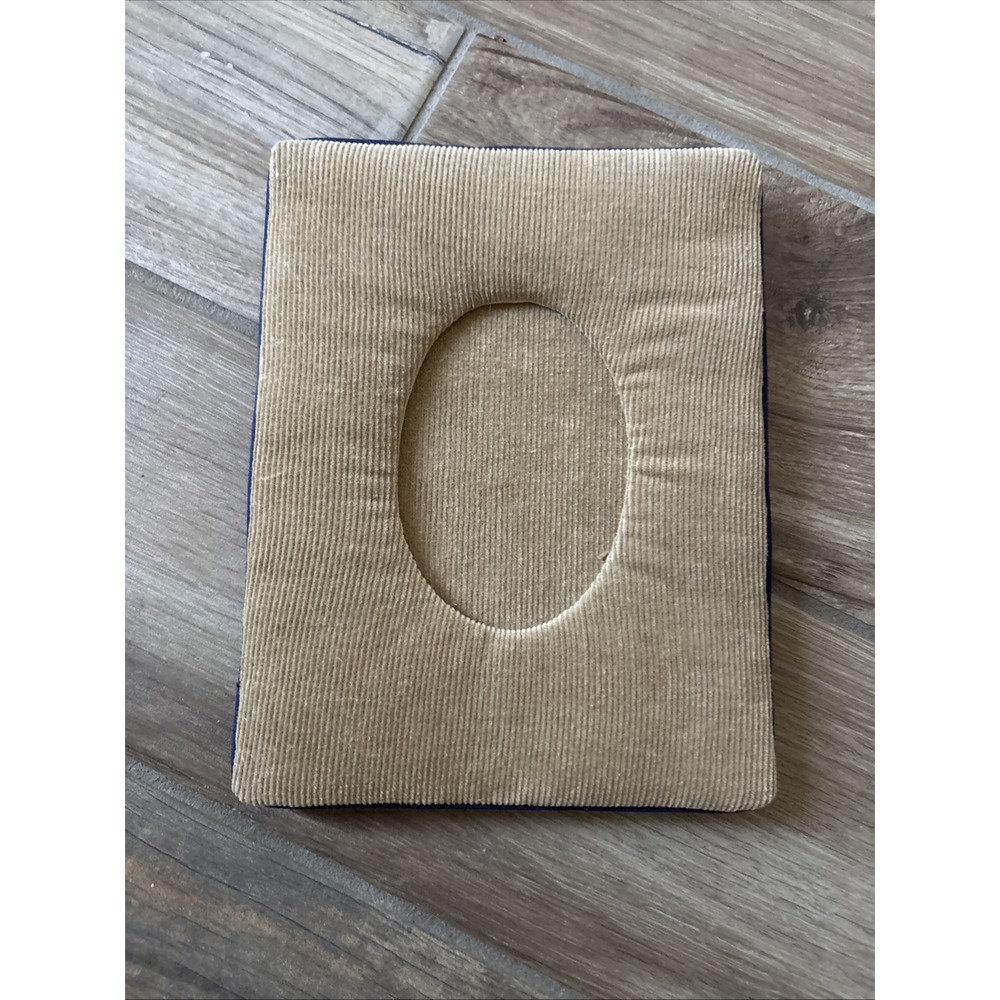 VTG Tan w/ Blue Piping Corduroy Photo Frame 9” x 7” Plush Standing Rectangle